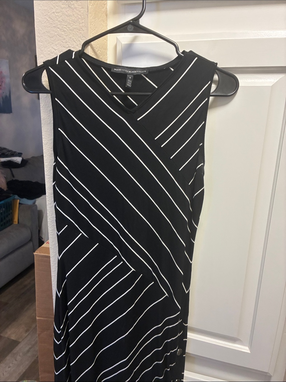 White House Black Market Black and White Diagonal-Stripe Maxi Dress - Picture 3 of 9